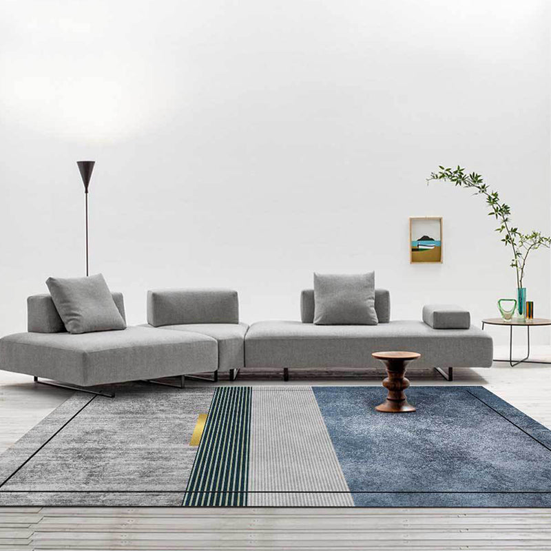 Grey and Blue Novelty Rug Polyester Striped Pattern Rug Washable Non-Slip Backing Carpet for Living Room Grey Clearhalo 'Area Rug' 'Modern' 'Rugs' Rug' 1613562