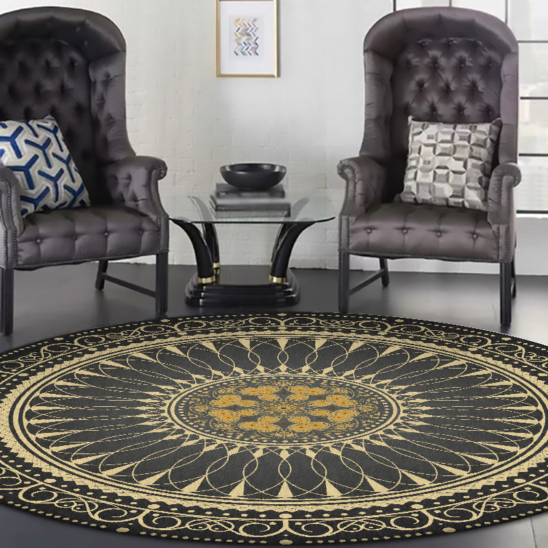 Vintage Floral Pattern Rug Black Tribal Rug Polyester Washable Anti-Slip Backing Area Rug for Living Room Black Clearhalo 'Area Rug' 'Rugs' 'Southwestern' Rug' 1613654