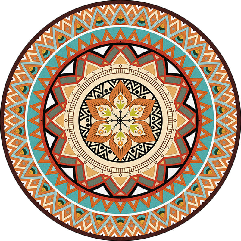 Traditional Concentric Circles Pattern Rug with Floral Orange Tribal Rug Polyester Washable Anti-Slip Backing Area Rug for Living Room Clearhalo 'Area Rug' 'Rugs' 'Southwestern' Rug' 1613752