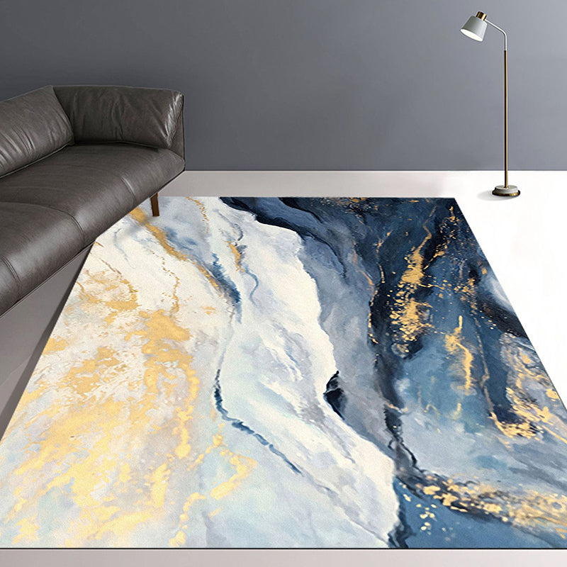 Blue and Gold Bedroom Rug Modern Abstract Cloud Pattern Area Rug Polyester Anti-Slip Washable Carpet Blue Clearhalo 'Area Rug' 'Modern' 'Rugs' Rug' 1613846