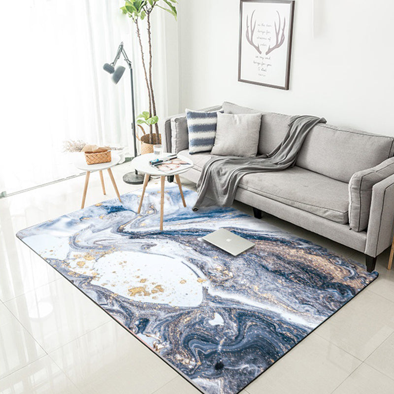 Minimalist Modern Rug in Blue and White Abstract Marble Pattern Rug Polyester Washable Carpet for Home Decoration Blue Clearhalo 'Area Rug' 'Modern' 'Rugs' Rug' 1613956