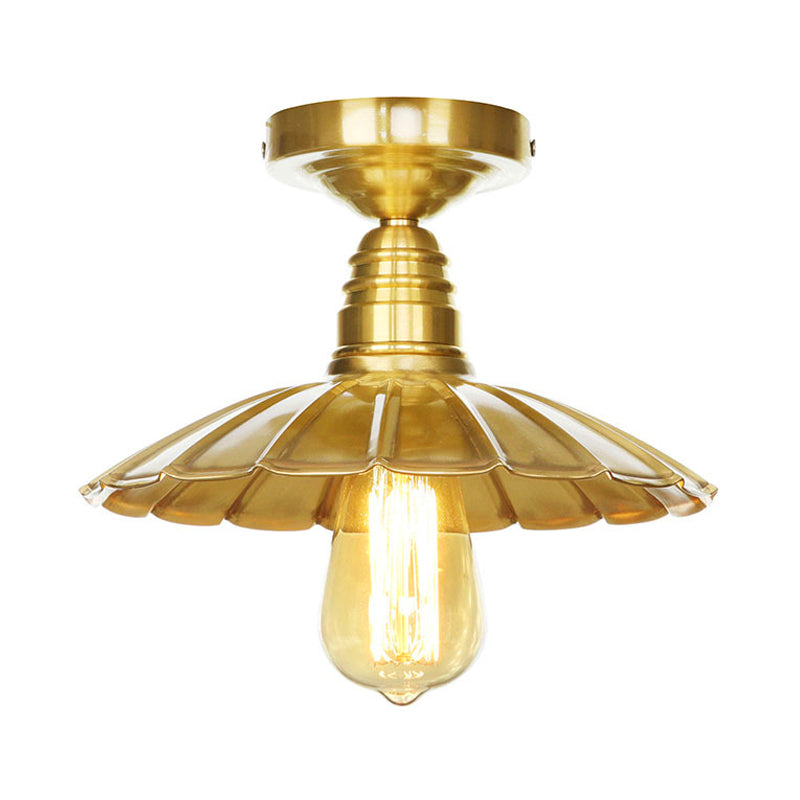 Vintage Style Waveforms/Scalloped Shade Semi Flush Ceiling Light 8