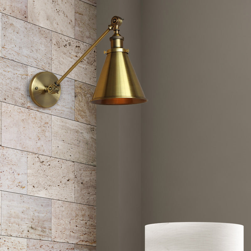 1 Light Wall Sconce Light with Tapered Shade Metallic Vintage Indoor Wall Lighting in Brass, 8