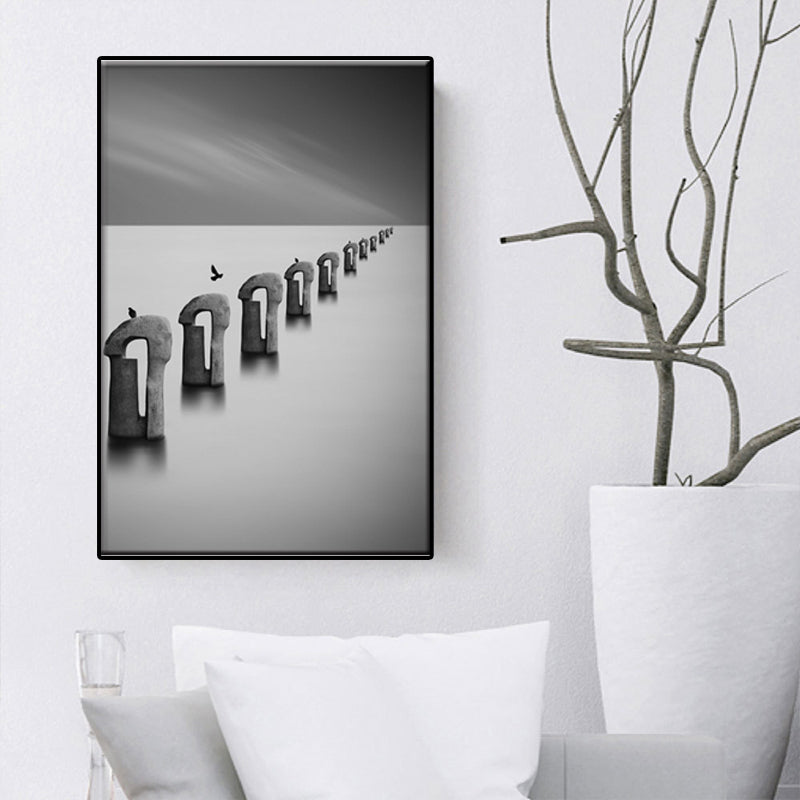 Winterscape Wall Art Minimalist Endless Trunk Canvas Print in Grey for Sitting Room Grey Clearhalo 'Art Gallery' 'Canvas Art' 'Contemporary Art Gallery' 'Contemporary Art' 'Minimalism' 'Minimalist Art Gallery' 'Scandinavian' Arts' 1614920