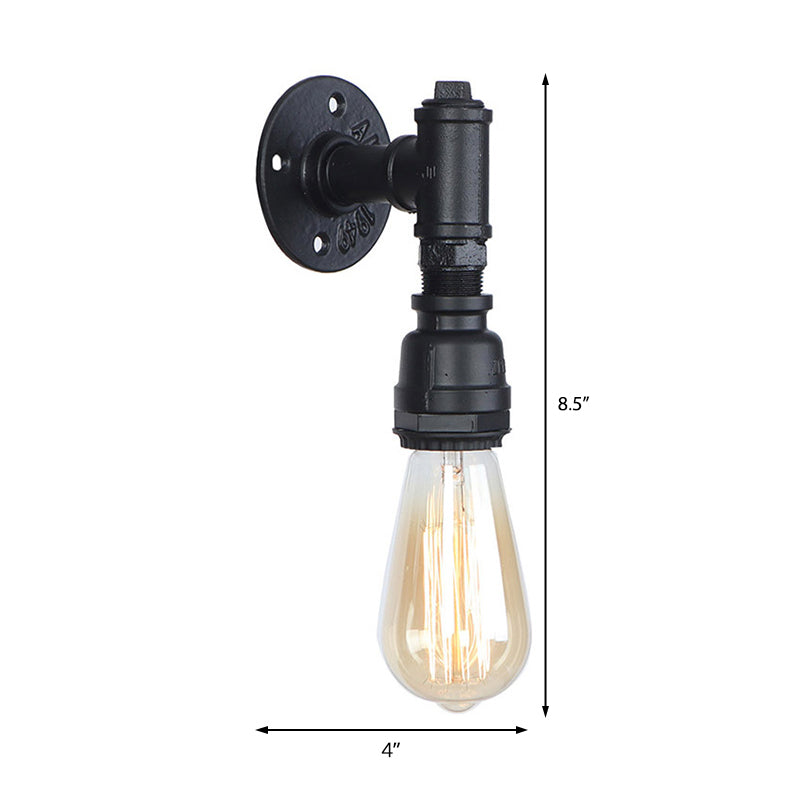 1 Head Wall Light Industrial Exposed Bulb Metallic Wall Mount Lamp with Pipe in Black for Corridor Clearhalo 'Art deco wall lights' 'Cast Iron' 'Glass' 'Industrial wall lights' 'Industrial' 'Middle century wall lights' 'Modern' 'Rustic wall lights' 'Tiffany' 'Traditional wall lights' 'Wall Lamps & Sconces' 'Wall Lights' Lighting' 161563