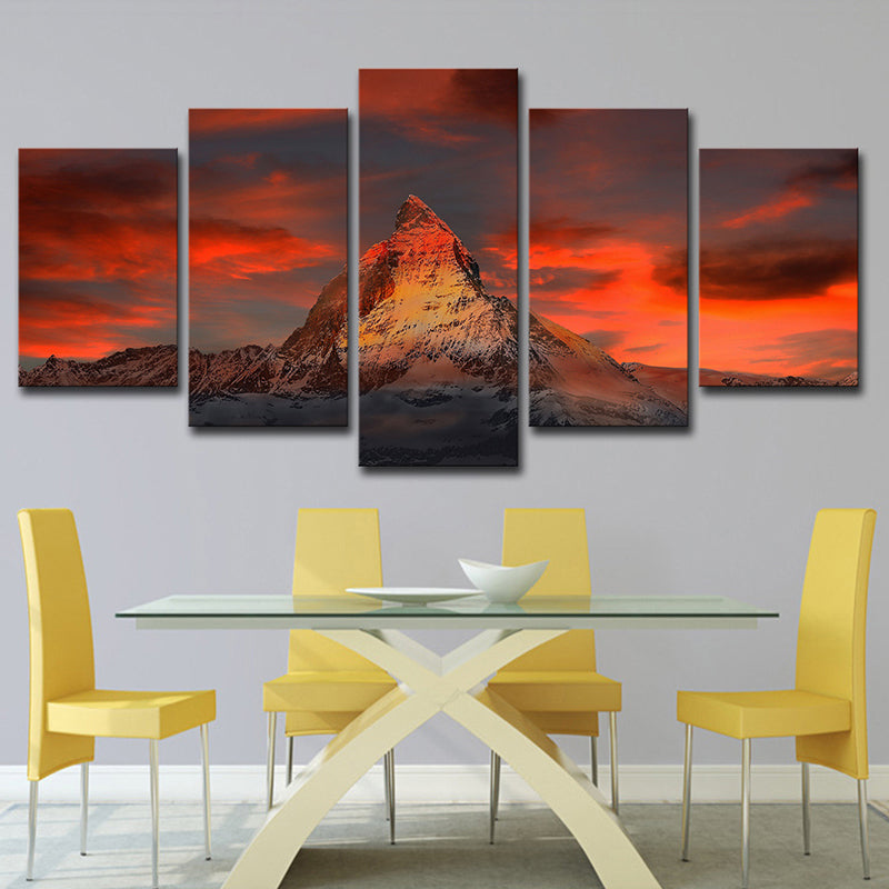 Zermatt Matterhorn Sunset Glow Canvas Art Multi-Piece Modern Dining Room Wall Decor Red Clearhalo 'Art Gallery' 'Canvas Art' 'Contemporary Art Gallery' 'Modern' Arts' 1615731