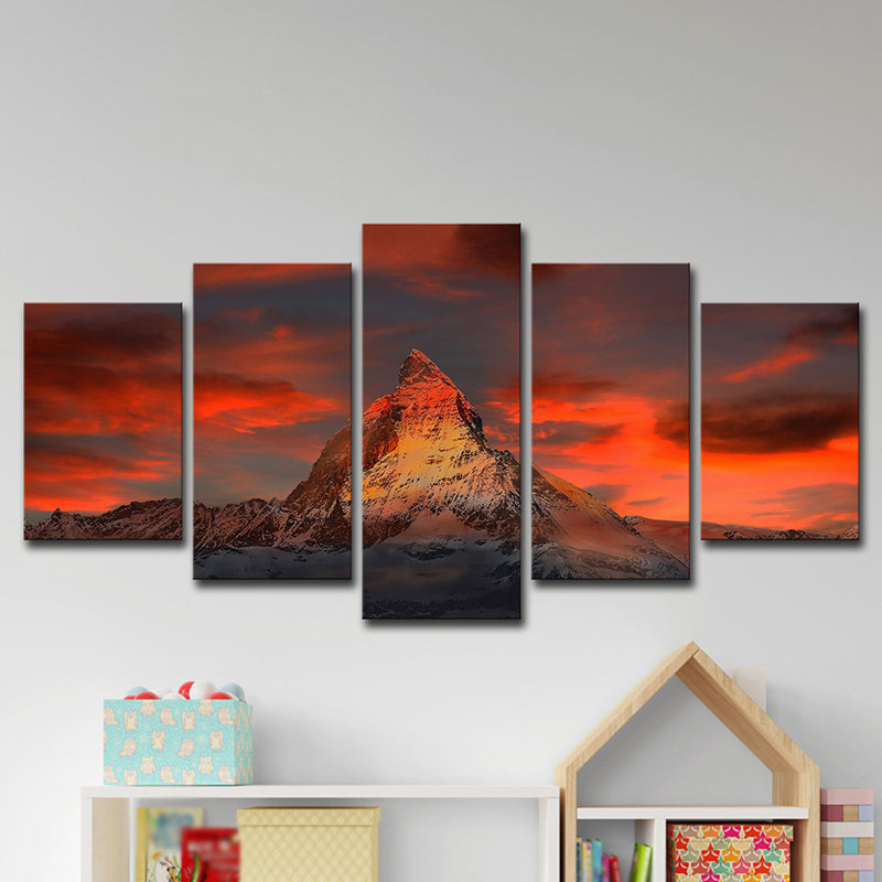 Zermatt Matterhorn Sunset Glow Canvas Art Multi-Piece Modern Dining Room Wall Decor Clearhalo 'Art Gallery' 'Canvas Art' 'Contemporary Art Gallery' 'Modern' Arts' 1615732