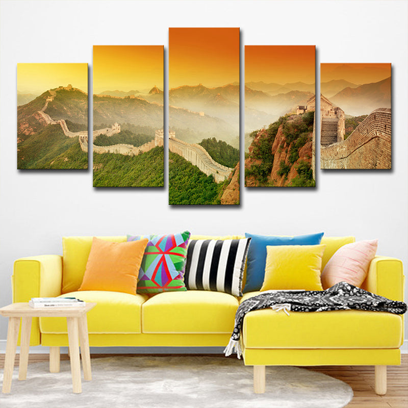 Yellow the Great Wall Canvas Sunset Landscape Global Inspired Multi-Piece Wall Art Clearhalo 'Art Gallery' 'Canvas Art' 'Contemporary Art Gallery' 'Modern' Arts' 1616174