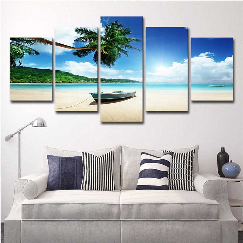 Tropical Beach Scenery Wall Art Blue and Green Multi-Piece Wall Decoration for Home Blue Clearhalo 'Art Gallery' 'Canvas Art' 'Coastal Art Gallery' 'Nautical' Arts' 1616345