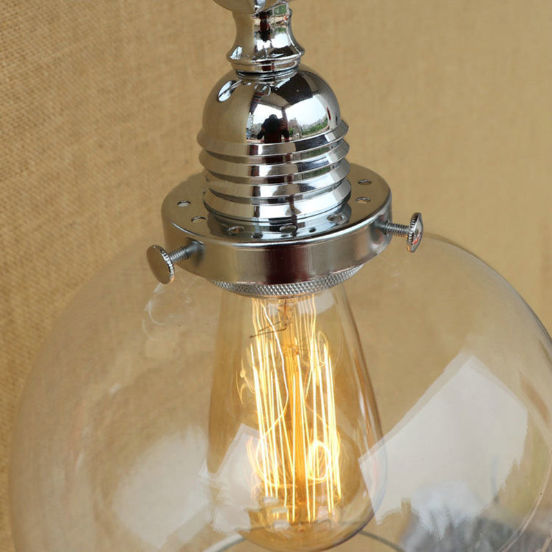 Vintage Orb Wall Lighting Fixture 1 Bulb Clear Glass Sconce Light in Chrome for Bathroom, 8