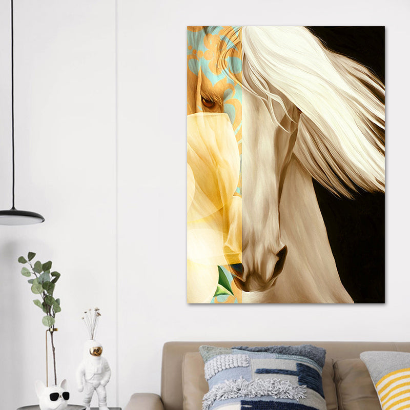 White Horse Wall Art Decor Textured Surface Contemporary Living Room Canvas Print White Design 1 Clearhalo 'Art Gallery' 'Canvas Art' 'Contemporary Art Gallery' 'Modern' Arts' 1616818