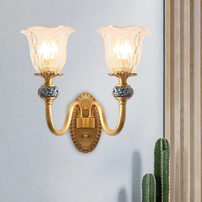 Floral Dining Room Wall Sconce Farmhouse Clear Ribbed Glass 6