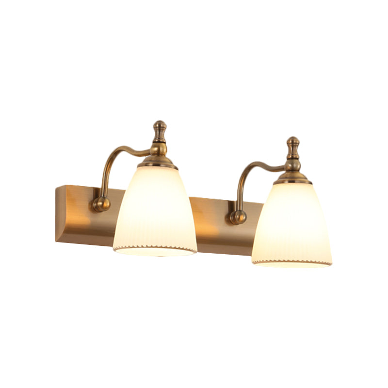 1/2-Bulb Wall Mount Lamp Cottage Bell Shape Frosted Glass Vanity Light Fixture in Brass Clearhalo 'Vanity Lights' 'Wall Lights' Lighting' 1616925