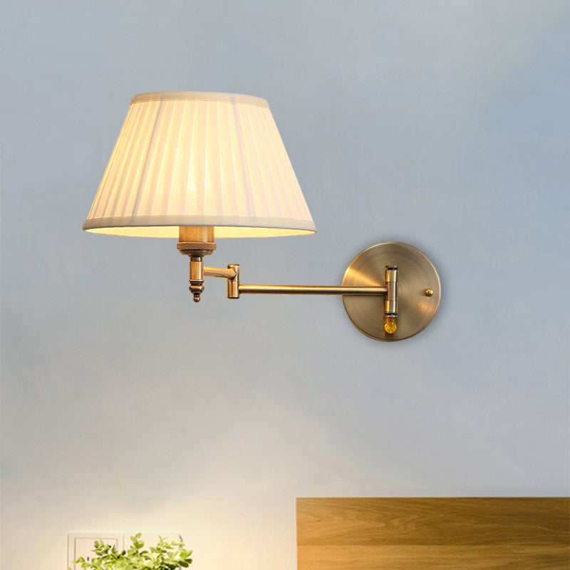 Fabric Beige Sconce Lamp Pleated Cone Single Head Countryside Foldable Wall Mount Light with Swing Arm Beige Clearhalo 'Wall Lamps & Sconces' 'Wall Lights' Lighting' 1617047