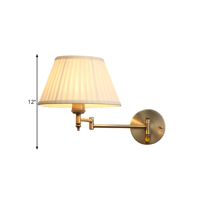 Fabric Beige Sconce Lamp Pleated Cone Single Head Countryside Foldable Wall Mount Light with Swing Arm Clearhalo 'Wall Lamps & Sconces' 'Wall Lights' Lighting' 1617050