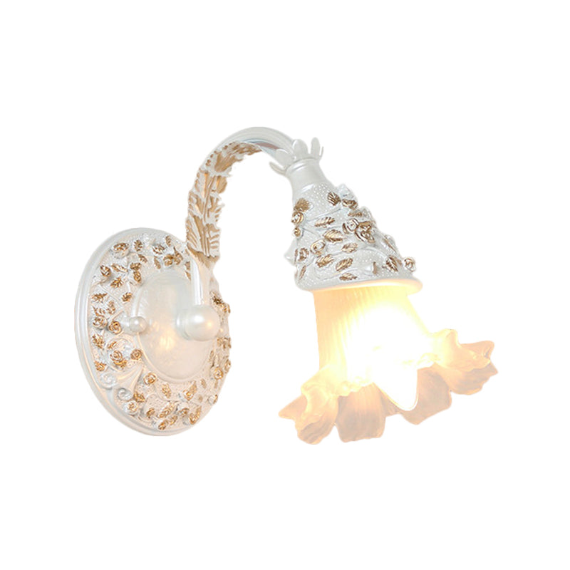 Single Head Wall Sconce Countryside Flower Opal Glass Wall Mount Light with Arched Arm in Silver/White Clearhalo 'Wall Lamps & Sconces' 'Wall Lights' Lighting' 1617084