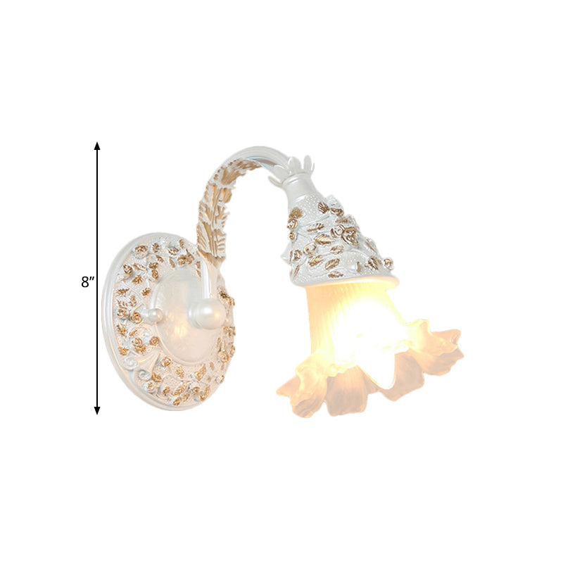 Single Head Wall Sconce Countryside Flower Opal Glass Wall Mount Light with Arched Arm in Silver/White Clearhalo 'Wall Lamps & Sconces' 'Wall Lights' Lighting' 1617085