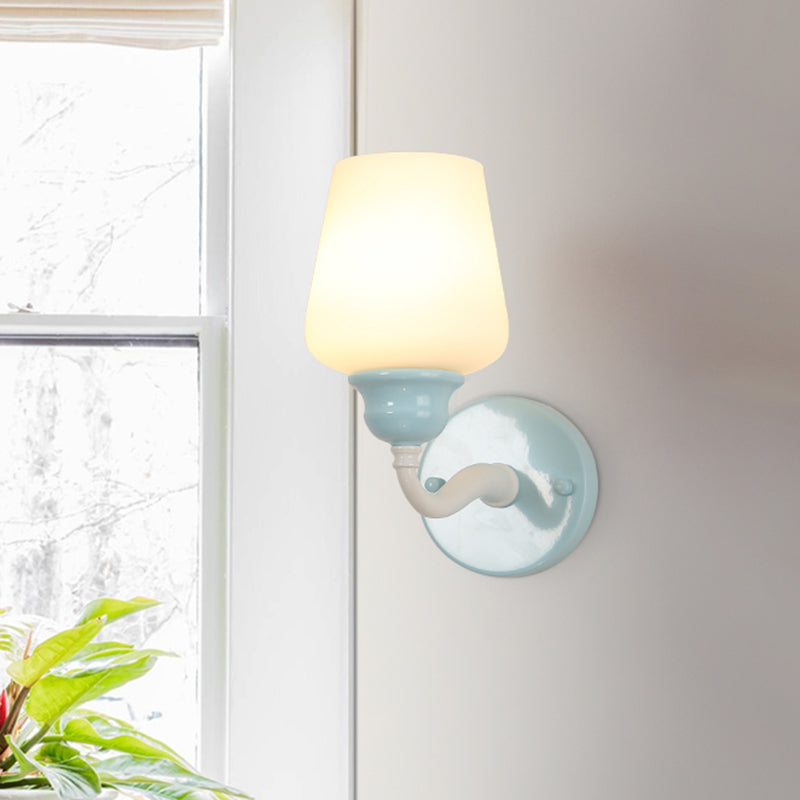 Sky Blue Single Head Wall Mount Lamp Countryside Milky Glass Cup-Like Sconce Light Fixture Sky Blue Clearhalo 'Wall Lamps & Sconces' 'Wall Lights' Lighting' 1617123