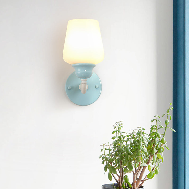 Sky Blue Single Head Wall Mount Lamp Countryside Milky Glass Cup-Like Sconce Light Fixture Clearhalo 'Wall Lamps & Sconces' 'Wall Lights' Lighting' 1617124