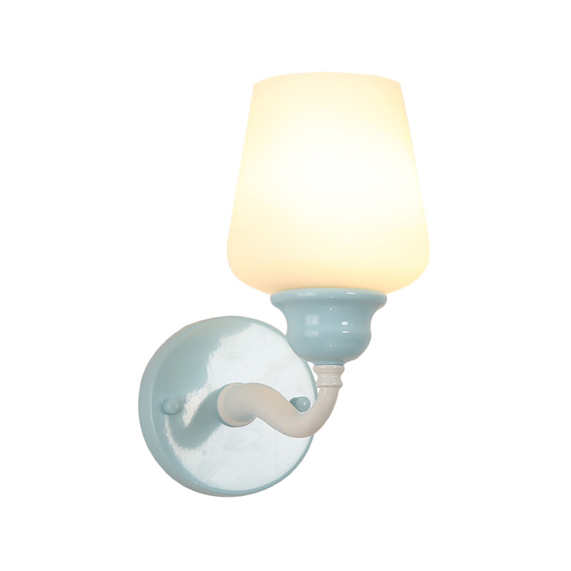 Sky Blue Single Head Wall Mount Lamp Countryside Milky Glass Cup-Like Sconce Light Fixture Clearhalo 'Wall Lamps & Sconces' 'Wall Lights' Lighting' 1617125