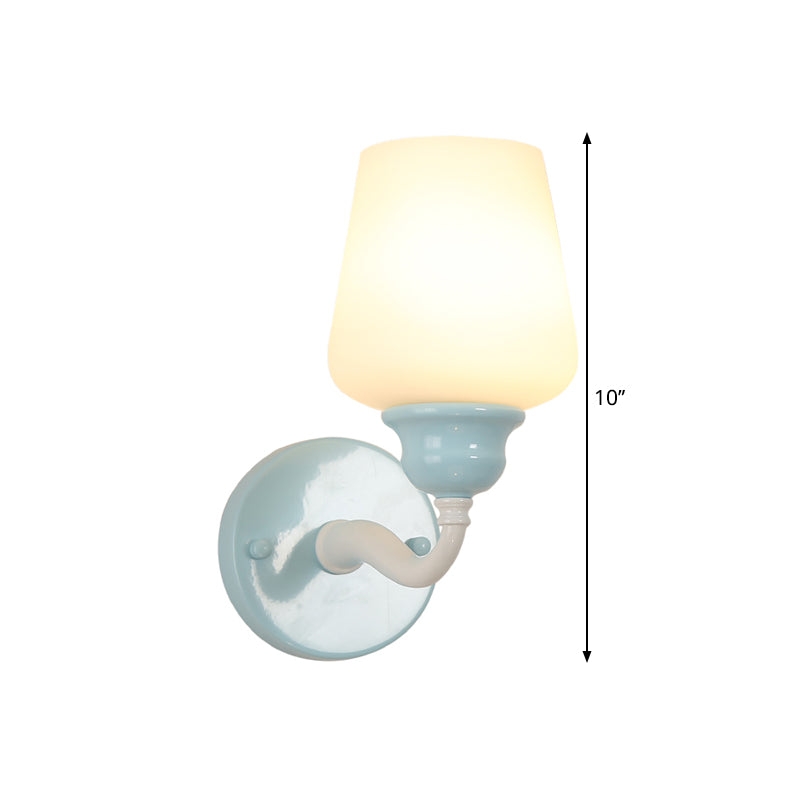 Sky Blue Single Head Wall Mount Lamp Countryside Milky Glass Cup-Like Sconce Light Fixture Clearhalo 'Wall Lamps & Sconces' 'Wall Lights' Lighting' 1617126