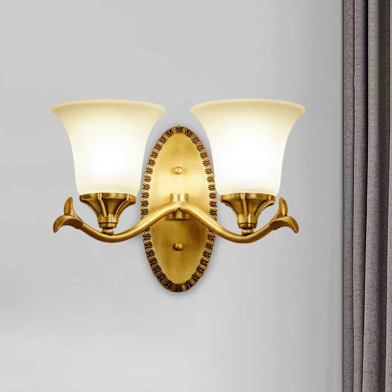 Bell Living Room Sconce Light Traditional Milky Glass 1/2-Head Brass Wall Lighting Fixture Clearhalo 'Wall Lamps & Sconces' 'Wall Lights' Lighting' 1617142