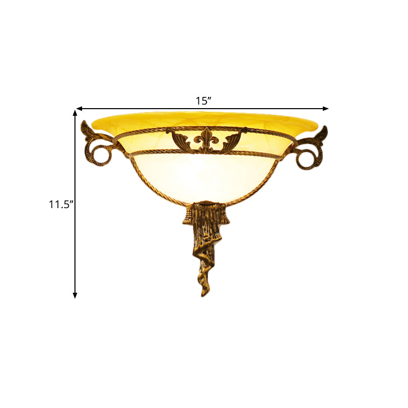 Brass 1 Light Wall Lamp Antiqued Milky Glass Bowl Shape Flush Mount Wall Sconce for Bedroom Clearhalo 'Wall Lamps & Sconces' 'Wall Lights' Lighting' 1617157