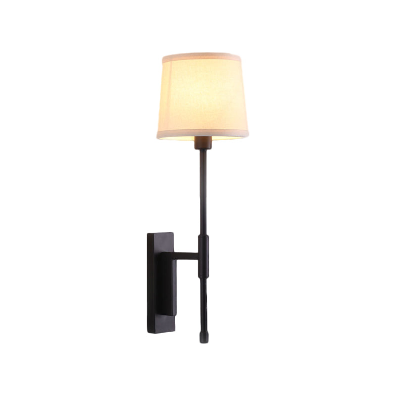 1 Head Barrel Wall Sconce Warehouse Black Fabric Wall Mounted Lighting with Right Angle Arm Clearhalo 'Wall Lamps & Sconces' 'Wall Lights' Lighting' 1617160