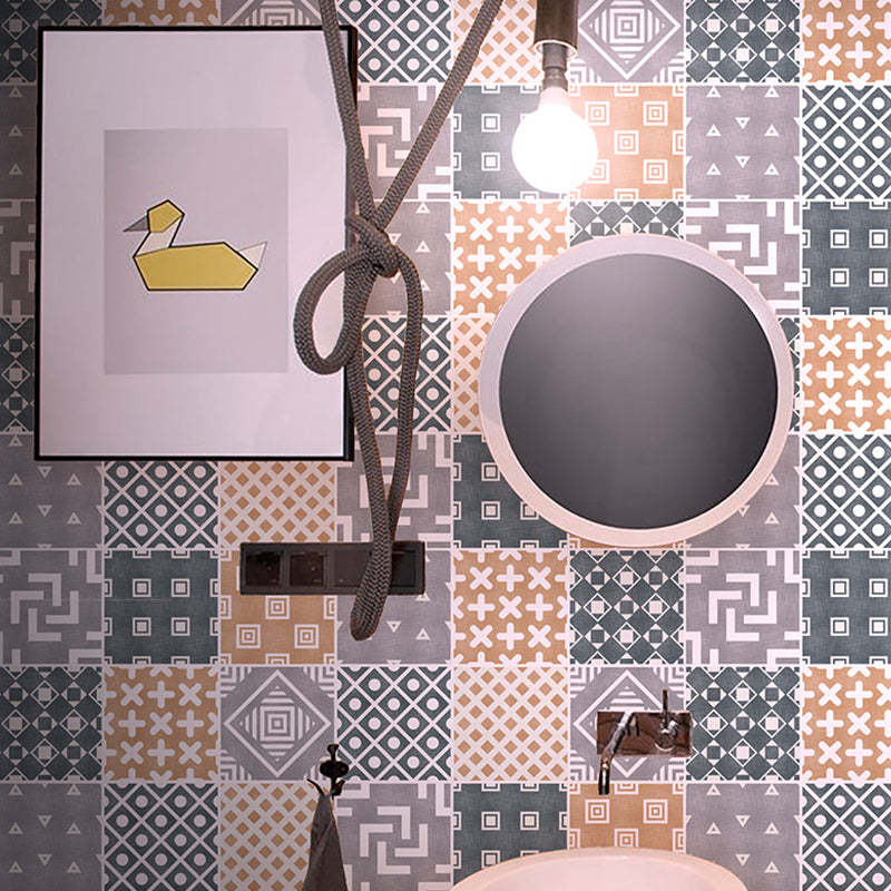 Math Geometry Wallpaper Panels Grey PVC Wall Decor, Peel and Stick, 4' L x 23.5