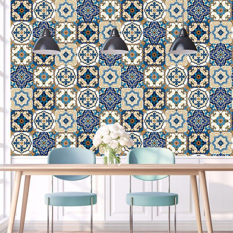 Bohemia Mandala Print Wallpaper Panels Blue Easy Peel off Wall Art for Living Room Blue Clearhalo 'Wall Decor' 'Wallpaper' 1617648