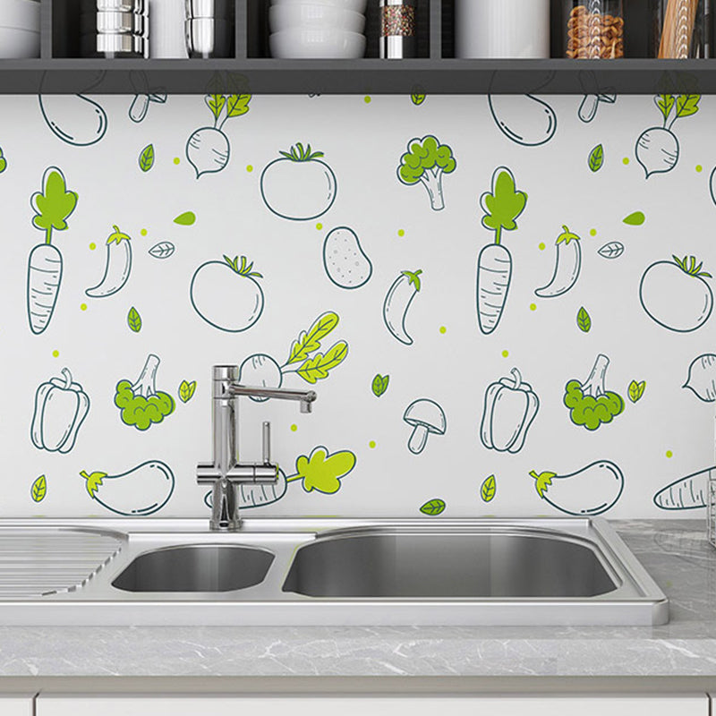 Green Vegetable Wallpaper Roll Peel and Paste Cartoon Kitchen Backsplash Wall Covering Green 1 Set Clearhalo 'Wall Decor' 'Wallpaper' 1617657