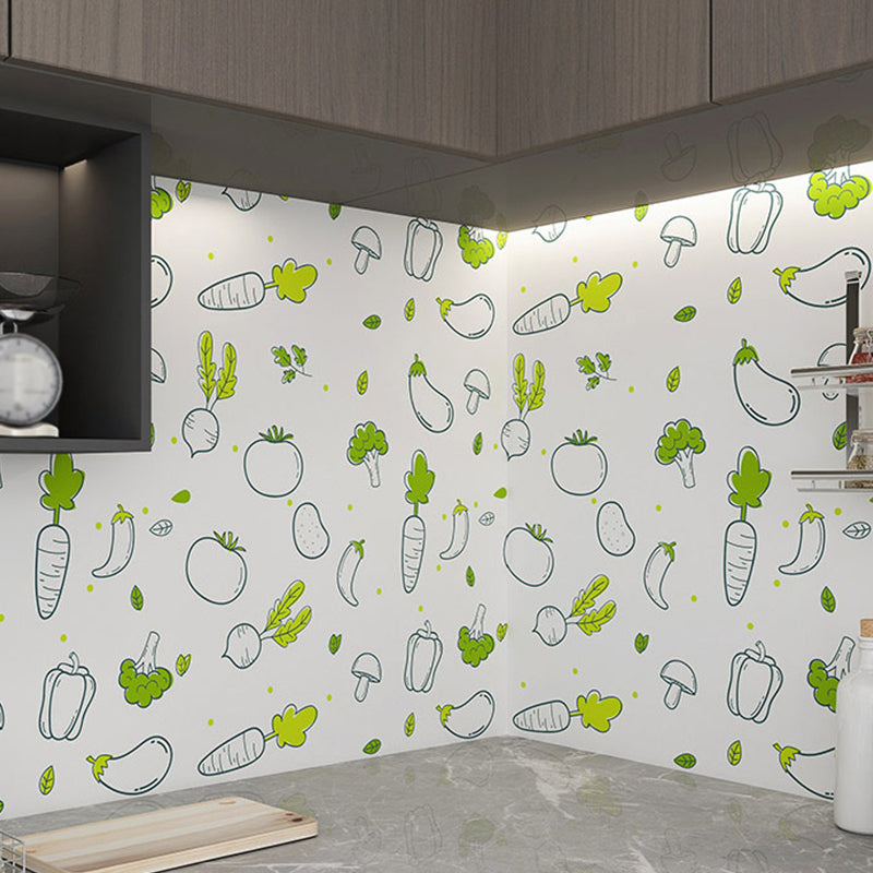 Green Vegetable Wallpaper Roll Peel and Paste Cartoon Kitchen Backsplash Wall Covering Clearhalo 'Wall Decor' 'Wallpaper' 1617658