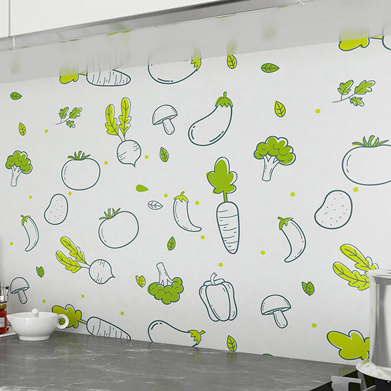 Green Vegetable Wallpaper Roll Peel and Paste Cartoon Kitchen Backsplash Wall Covering Clearhalo 'Wall Decor' 'Wallpaper' 1617659