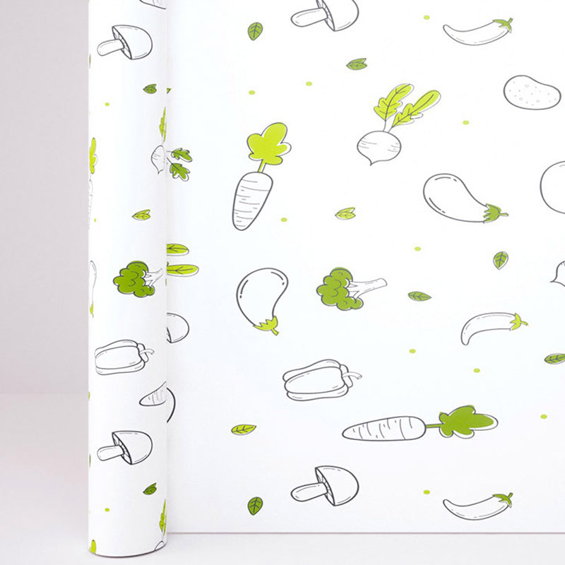 Green Vegetable Wallpaper Roll Peel and Paste Cartoon Kitchen Backsplash Wall Covering Clearhalo 'Wall Decor' 'Wallpaper' 1617660