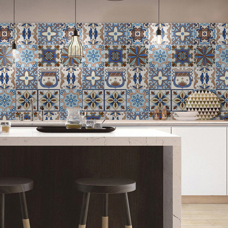 Boho Fleur-De-Lis Wallpaper Panels Blue and Brown Self Sticking Wall Covering for Kitchen Blue 1 Set Clearhalo 'Wall Decor' 'Wallpaper' 1617922