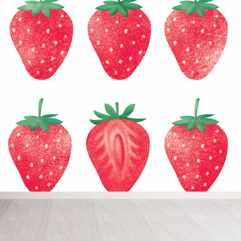 Modern Strawberries Mural Decal Red Waterproofing Wall Covering for Girls Bedroom Clearhalo 'Wall Decor' 'Wall Mural' 1617976