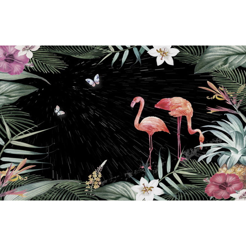 Flamingos and Butterflies Wall Mural Tropical Decorative Living Room Wall Art, Custom Clearhalo 'Wall Decor' 'Wall Mural' 1618023