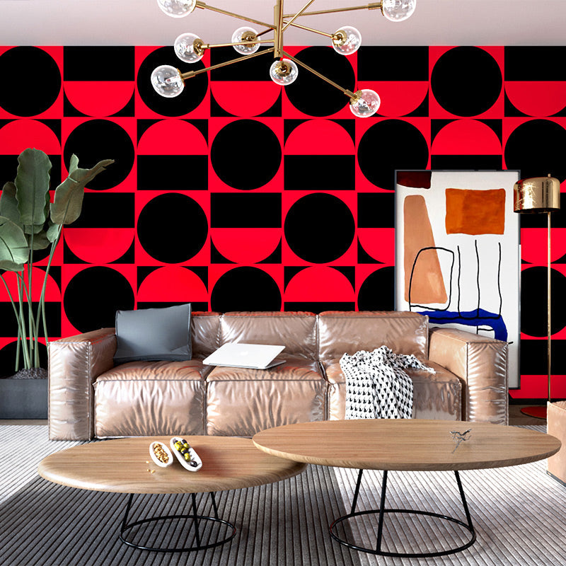 Geometry Circles Wallpaper Roll Dark Color Modern Style Wall Decor for Living Room Red 1 Set Clearhalo 'Modern wall decor' 'Modern' 'Wallpaper' Wall Decor' 1618177