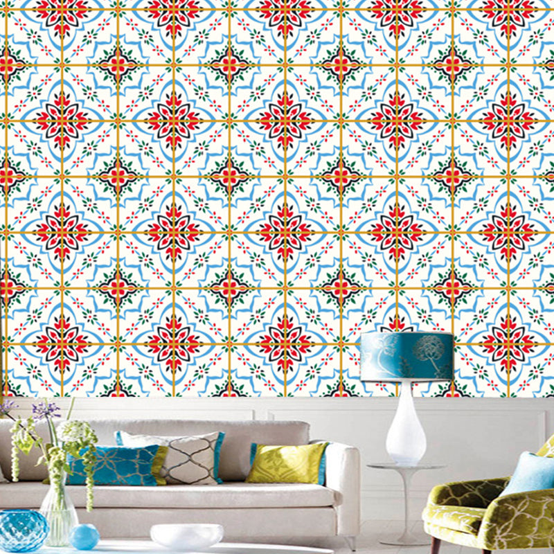 Quatrefoil Floral Print Wallpapers Bohemian Stick On Restroom Wall Covering, 3.5' x 3.5