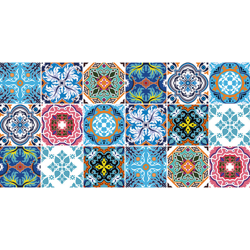 Adhesive Tiles Wallpaper Panels Boho Ethnic Quatrefoil Wall Art in Blue, 4' L x 23.5