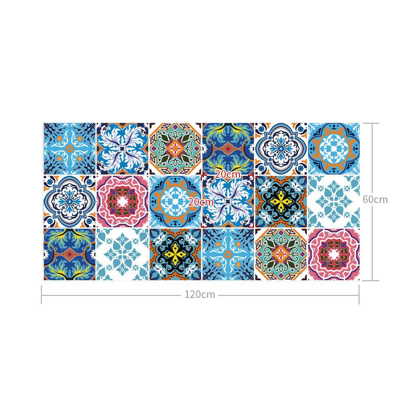 Adhesive Tiles Wallpaper Panels Boho Ethnic Quatrefoil Wall Art in Blue, 4' L x 23.5