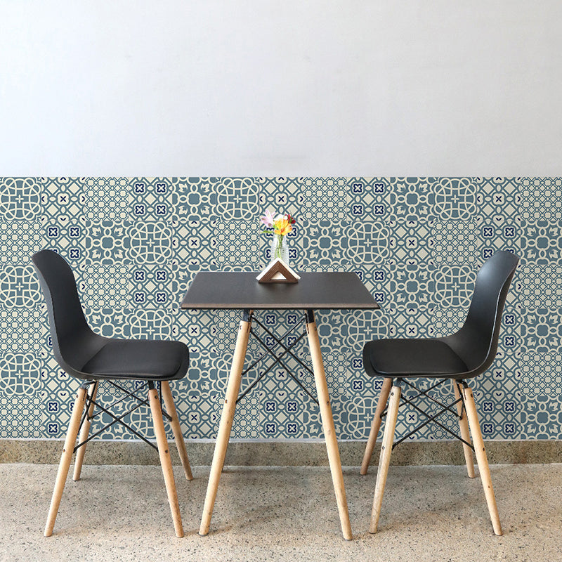 Geometric Peel Wallpaper Panels Boho-Chic Enchanting Floral Print Wall Covering in Blue, 3.5' x 8