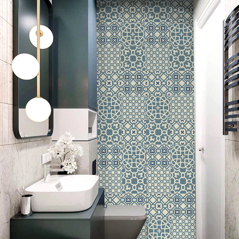 Geometric Peel Wallpaper Panels Boho-Chic Enchanting Floral Print Wall Covering in Blue, 3.5' x 8