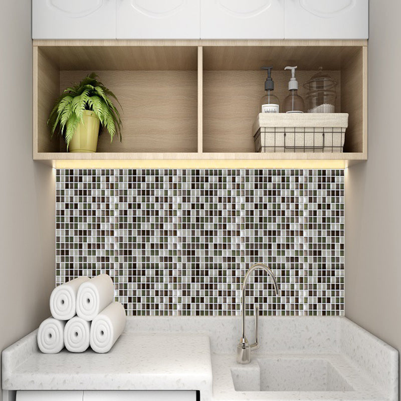 Mosaic Tiles Wallpaper Panel Set Grey PVC Wall Art, Peel and Paste, 9.8' L x 9.8