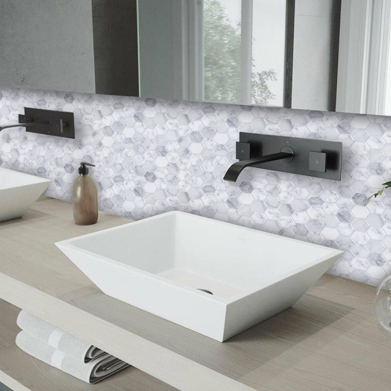 Modern Marble Wallpaper Panels Grey and White Honeycomb Pattern Wall Art, Stick On Grey Clearhalo 'Modern wall decor' 'Modern' 'Wallpaper' Wall Decor' 1618540