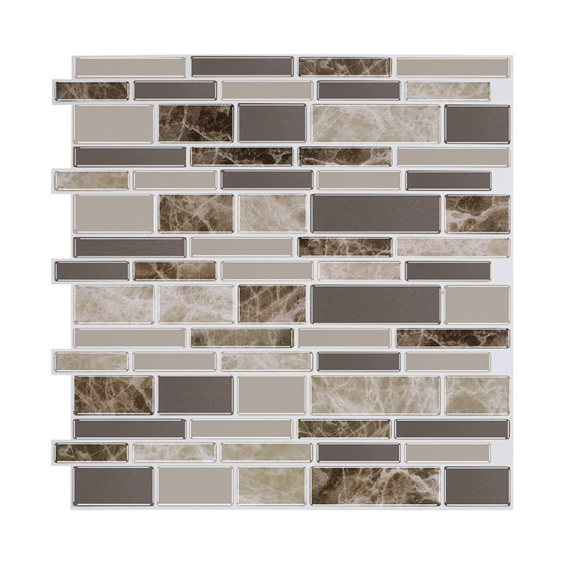 Self-Sticking Rustic Wallpaper Panels Brown Mosaic Marble Tile Wall Art, 12' L x 12