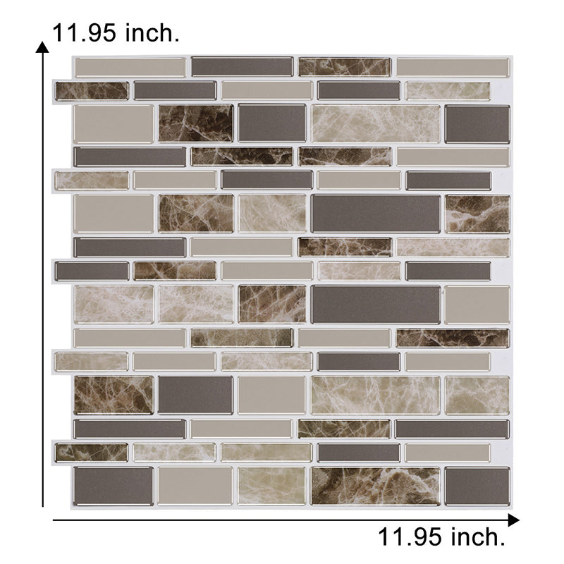 Self-Sticking Rustic Wallpaper Panels Brown Mosaic Marble Tile Wall Art, 12' L x 12