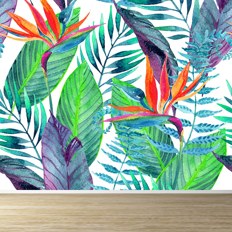 Water Resistant Leaves Pattern Mural Tropical Non-Woven Wall Decor, Made to Measure Green Clearhalo 'Wall Decor' 'Wall Mural' 1618631