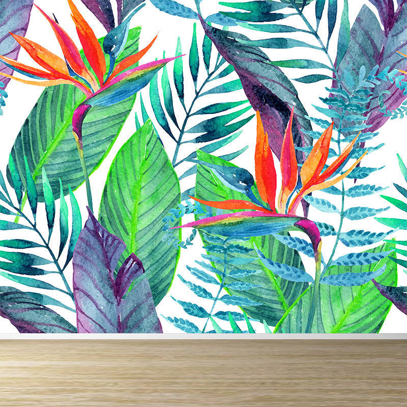 Water Resistant Leaves Pattern Mural Tropical Non-Woven Wall Decor, Made to Measure Clearhalo 'Wall Decor' 'Wall Mural' 1618632