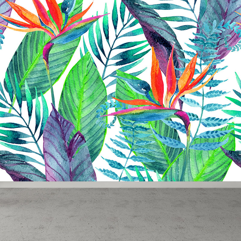 Water Resistant Leaves Pattern Mural Tropical Non-Woven Wall Decor, Made to Measure Clearhalo 'Wall Decor' 'Wall Mural' 1618633